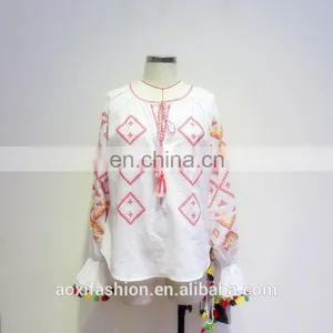 Latest Fashion Blouse Design Long Sleeve Printed Cactus Women Model Simple Design Blouse thumbnail-5