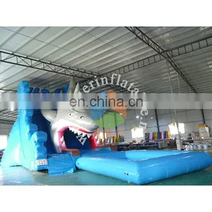 Giant Inflatable Shark Water Slide With Pool for Sale,Inflatable Jumping Water Slide thumbnail-1
