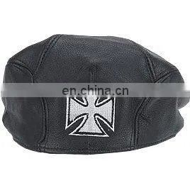 HMB-903B LEATHER CHOPPER GOLF CAP BLACK NEWSBOY HATS IRON CROSS thumbnail-1