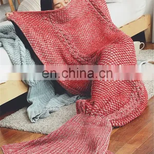 Wool Knitted Mermaid Tail Blanket Handmade Crochet Mermaid Blanket Adult Throw Bed Wrap Super Soft Sleeping Bag thumbnail-2