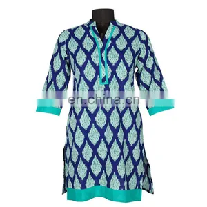 PRINTED INDIGO WITH COLLAR PATTERN KURTIS ALL SIZE AVIALABLE thumbnail-2