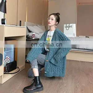 Winter Women Long Cardigan Sweater New Fashion Thick Coarse Wool Sweater Female Knitted Sweaters Tops Coat thumbnail-4