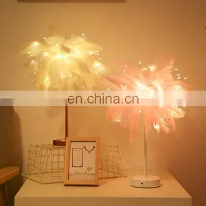 Modern Design Contemporary Contracted Nordic Creative Romantic LED Ostrich Feather Table Lamp Decor With Remote Control thumbnail-1