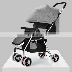 Wholesale High Quality Baby Stroller Aluminum Alloy Frame Linen Canopy Baby Pram Factory Price thumbnail-7
