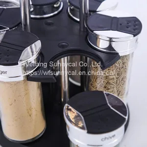 6 Jars Rotating Rack Set Spice Organizer Rack Kitchen Cabinet Spice Rack thumbnail-2