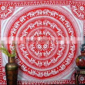 Indian Tapestry Cotton Bedding Bedsheet Mandala Elephants Print Wall Hanging Tapestries Throw thumbnail-1