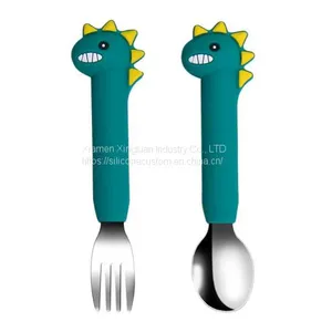 Silicone Baby Small Spoon and Fork With Dinosaur Shape thumbnail-2