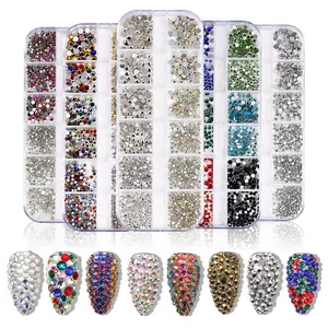 Wholesale 12 Grid Box High Silver Nail Polish Flat Bottom Rhinestone Jewelry in Nail Jewelry Factory, Transparent AB Color Diamond Flame Diamond thumbnail-1