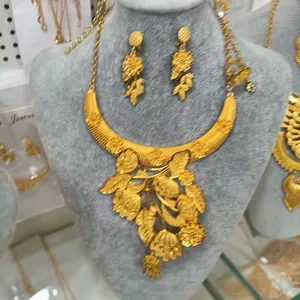 Lebanon Fashion Gold Plated Jewelry Set, Bridal Necklace Earrings Bracelet Ring 4pcs, Wholesale From 12 Sets. thumbnail-2