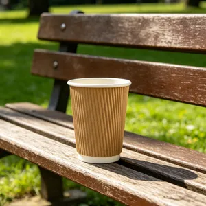 Ripple Wall Custom Logo Hot Paper Cups With Lid for Restaurants and Cafes thumbnail-4