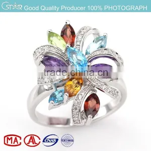 Stock Classical 925 Sterling Silver Promotional Ring With Mix Natural Stone thumbnail-1