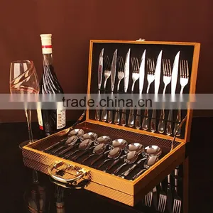 24pcs With Box Stainless Steel Tablewear Knife Fork Spoon Teaspoon Camping Cutlery Set thumbnail-1