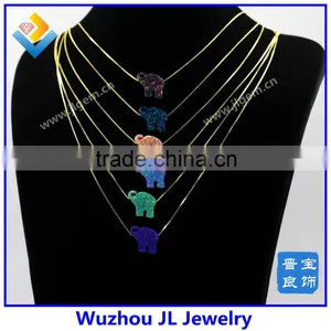 JL Gems Synthetic Elephant Opal S925 Silver Box Chain Green Opal Gold Necklace Jewelry thumbnail-6