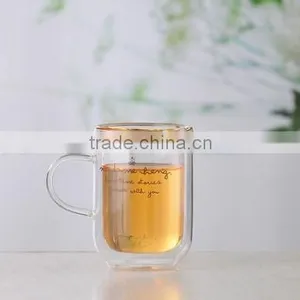 High Borosilicate Double Wall Coffee Square Glass Cup With Handle thumbnail-1