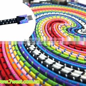 2M 6ft Flat Noodle Micro USB Sync Charger Data Cable Nylon Braided Cord With LED Light for IPhone Android Smartphones thumbnail-1