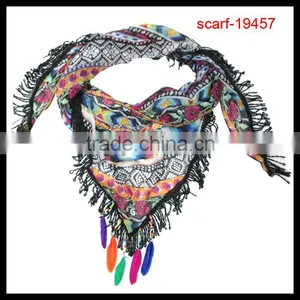 Fashion Women Tassel Polyester Scarf With Chevron Print thumbnail-1
