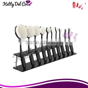 High Quality 10pcs Shiny Oval Makeup Brush Set With Handle White Black Quality Choice thumbnail-2