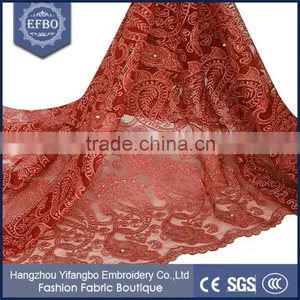 Mature Style Wine Color African Tulle Mesh Lace Fabric For Dresses thumbnail-2
