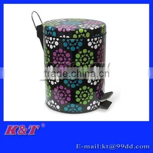 12L Flower Pattern Stainless Steel Garbage Can thumbnail-1
