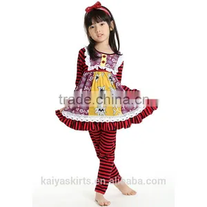 2016 Christmas Kaiya Fall Red and Black Stripe Cotton Top Dress and Pant Long Sleeve Little Girls Boutique Remake Clothing Sets thumbnail-5