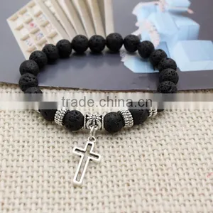 2016 Handmade China of High Quality Cross Lava Natural Stone Bead Bracelet thumbnail-2