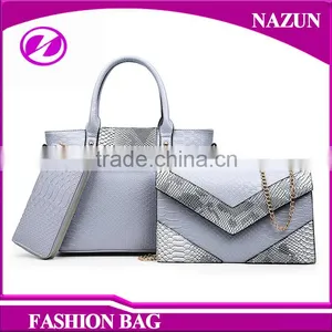 China Wholesale Fashion 3 in 1 Hand Bag Purses Snake Skin Leather Set Handbags for Lady thumbnail-3