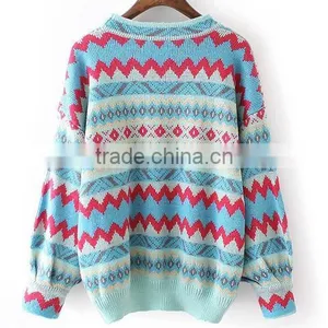 Candy Color Geometric Stripped Pattern Joker Loose Knitwear thumbnail-3