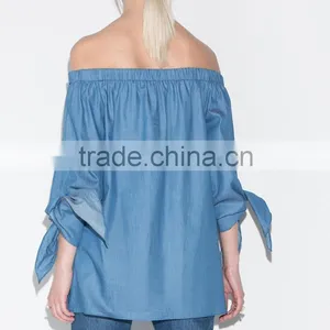 Women's Off The Shoulder Pleated Long Sleeve Loose Blouse thumbnail-3