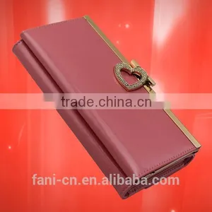 Fashion Heart Shape Metal With Diamond Design Long Clutch Leather Wallet and Purse for Ladies thumbnail-4