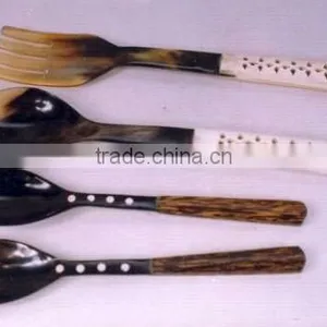 Spoon/Black Wood Handle Horn Salad Spoon/Cutlery Serving Spoons 2 thumbnail-2