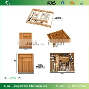 BAMBOO WOODEN EXTENDING CUTLERY TRAY ORGANISER EXPANDABLE DRAWER thumbnail-4
