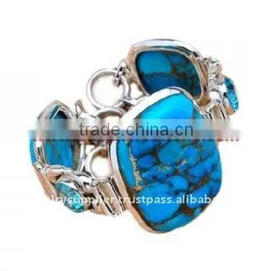 Natural Blue Copper Turquoise Topaz Jewelry Yellow Gold Solitaire Engagement Ring Diamond Bangles thumbnail-1