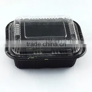 Food Grade Plastic Disposable Black With Lid Container for Take Out Sushi Tray thumbnail-4