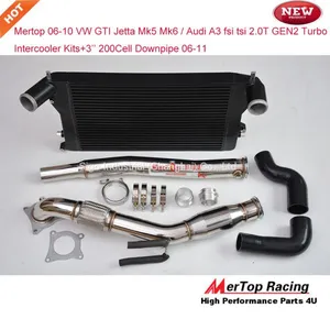 Mertop 06-10 VW GTI Jetta Mk5 Mk6 / Audi A3 Fsi Tsi 2.0T GEN2 Turbo Intercooler Kit+3'' Downpipe With 200 Cell Sport Cat thumbnail-1