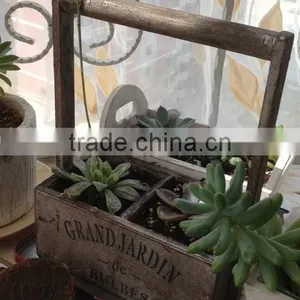 Garden Decorative Rectangular Wood Flower Planter With Handle thumbnail-3