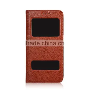 Window View Leather Case For Samsung S6 Edge With Sleep Wake Fuction, Genuine Leather Case thumbnail-1