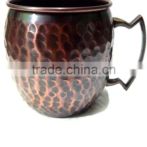 HAMMERED BRONZE ANTIQUE PURE COPPER MOSCOW MULE DRINKING MUG WITH BRASS HANDLE thumbnail-1