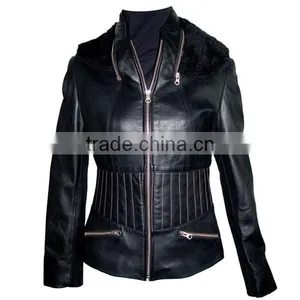 2014 Hot Selling All Types of Casual Cheap PU Woman Leather Jacket thumbnail-3