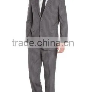 Grey And White Striped Wool 2-Button Suit With Pleated Front Pants (SHT1115) thumbnail-1