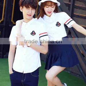School White Cotton Shirt And Navy Blue Denim Skirt Sets thumbnail-3