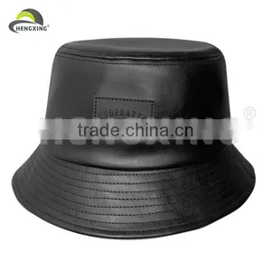 Plain Soccer Wholesale Blank Black Leather Bucket Hats thumbnail-1