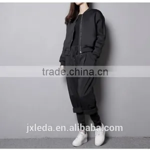 Best Quality Lady Biker Bomber Jacket Black Solid Zipper Coat Women Cloths 2016 thumbnail-6