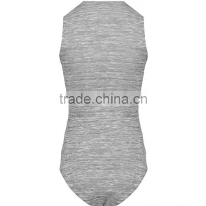 High Quality Women Grey Sleeveless Plunge Bodysuits V Neck Casual Bodysuits Fashionable Slub Cotton Tops thumbnail-2