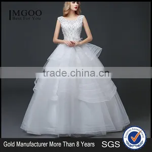 MGOO High Quality Customized Robe Marriage Wedding Dress Sleeves Empire Waist Elegant Tulle Crystal Ball Gown thumbnail-1