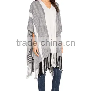 Wholesale Winter Tassel Women Cashmere Knitted Poncho thumbnail-2
