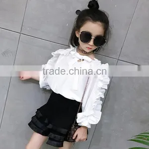 2-7 Years Wholesale 2017 Hot Sale Girls Ruffles Shirt Full Sleeve Fashion Cotton Autumn Shoulderless Girls Blouse thumbnail-1