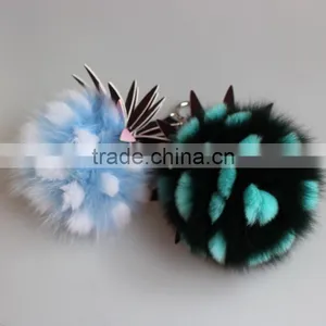 Myfur Real Fox Fur and Rex Rabbit Fur Ball Keychain Pineapple Fur Keychain thumbnail-4