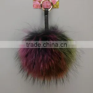 Myfur Wholesale Real Raccoon Fur Pom Pom Bag Keychain for Fashion Women thumbnail-4