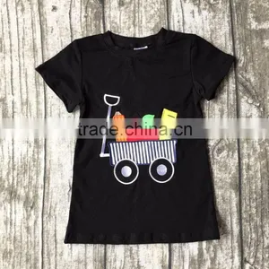 New Arrival Baby Boys Short Sleeve Icing Boutique Back to School Black Top Shirts Raglans Cotton Bus Clothes thumbnail-1