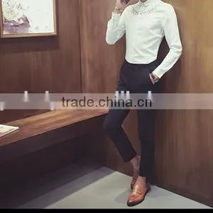 Pure Color Embroidery of Cultivate One's Morality Men Long Sleeve Shirt thumbnail-3